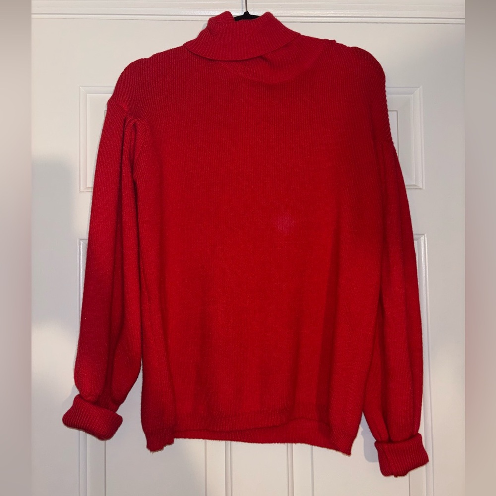 NWOT Red Puffy Sleeve Turtleneck Sweater
